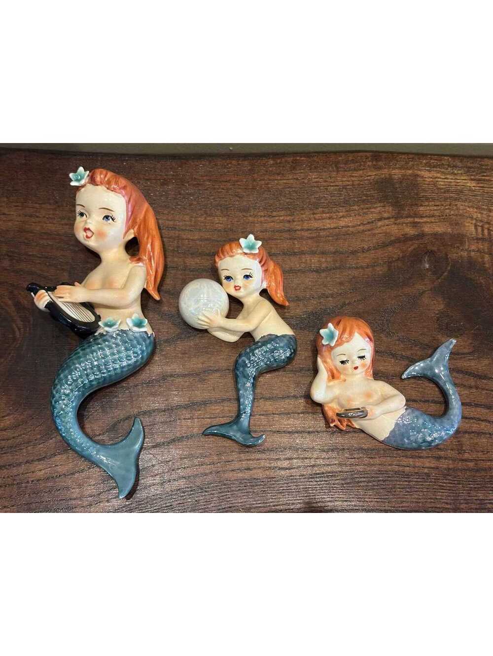 Vintage Lefton Mermaid Trio Sisters Wall Decor Japan